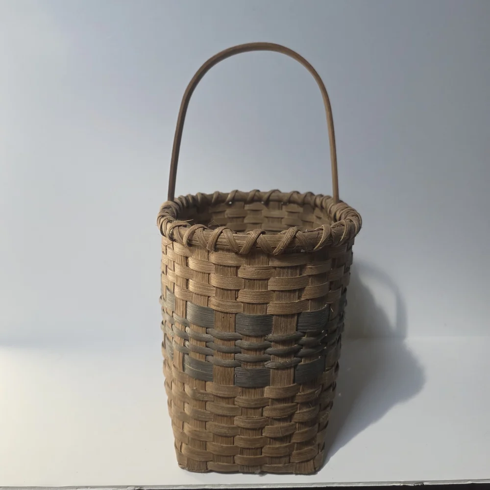 Vintage Handcrafted Woven Splint Basket Brown and Gray 1987